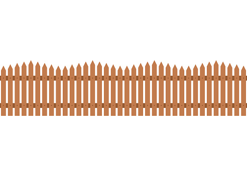 Brown wood fence seamless pattern, wooden decorative border, graphic boundary background. Garden or house wood fencing. Rural fence on farm for animal, barrier for garden. Vector illustration