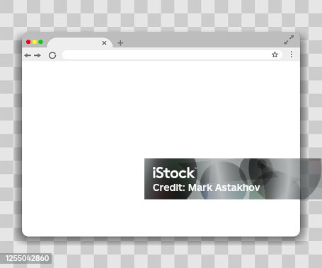 istock Browser window template on transparent background. Vector webpage mockup. 1255042860