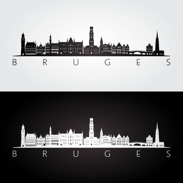 Bruges skyline and landmarks silhouette, black and white design, vector illustration.  brugge, belgium stock illustrations