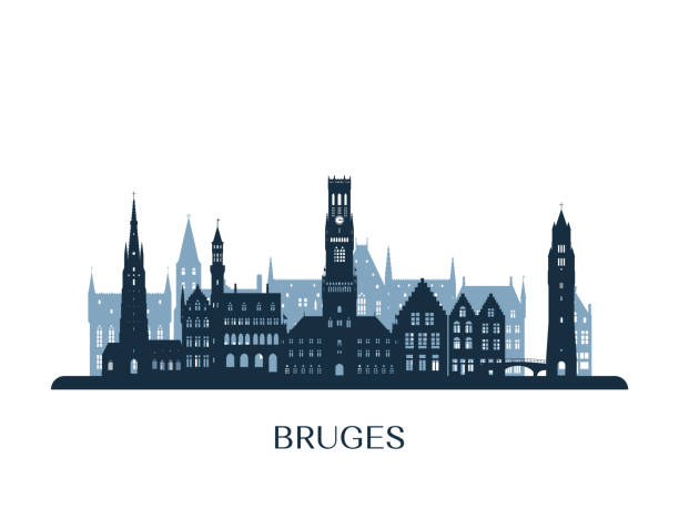 Bruges skyline, monochrome silhouette. Vector illustration.  brugge belgium stock illustrations