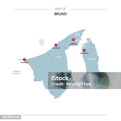 istock Brunei map vector with red pin. 1063898106