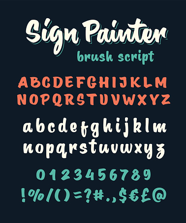 Retro vector 'sign painter' brush script lettering font, handwritten calligraphic alphabet