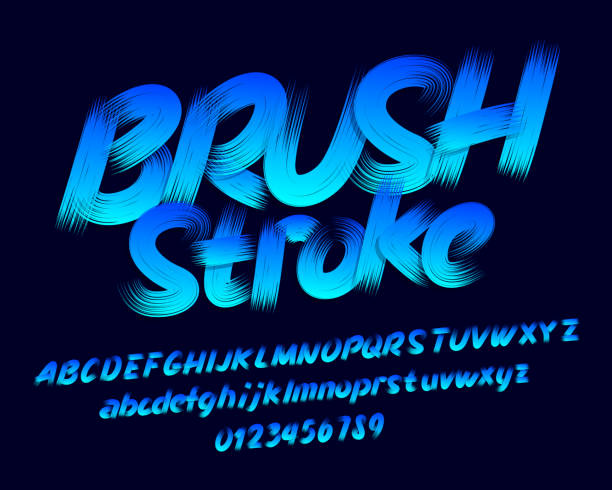 Brush stroke alphabet font. Uppercase and lowercase letters and numbers. vector art illustration