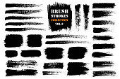 Brush Strokes Set. Paintbrush Boxes for text. Grunge design elements. Dirty texture banners. Ink splatters. Vector illustration.
