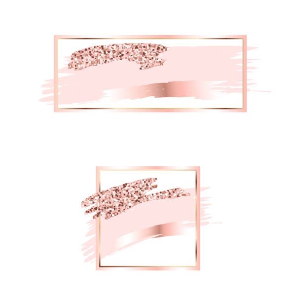 Brush strokes in gentle pink tones.Gentle pastel colors.Rose gold rectangle frame .Abstract vector background.Pink sparkle glossy scribble, grunge or smudge. Glam style cosmetic Brush strokes in gentle pink tones.Gentle pastel colors.Rose gold frame circle and hexagonal frame .Abstract vector background.Pink sparkle glossy scribble, grunge or smudge. lacquered stock illustrations