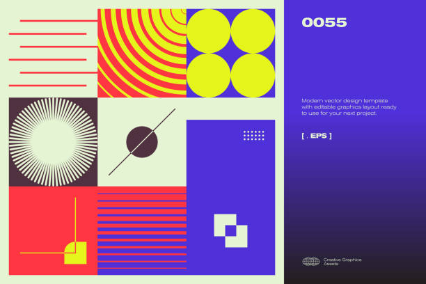 brutalistyczny szablon projektu plakatu z abstrakcyjnymi kształtami geometrycznymi - metaverse stock illustrations