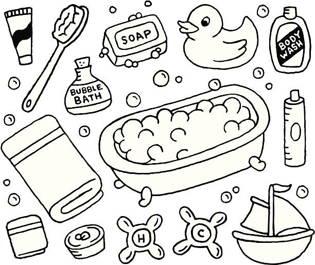 Bubble Bath Doodles A bubble bath doodle page. bathroom drawings stock illustrations