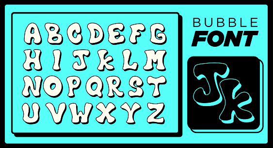 Bubble Font Typescript in Fun and Unique Comic Style for Quirky Liquid Designs Including Full Alphabet Letters