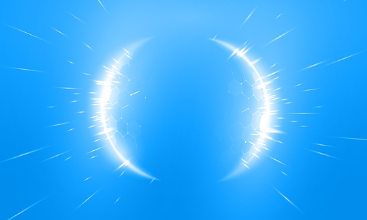 Bubble shield futuristic vector illustration on a blue background. Dome geometric in the form of an energy shield in an abstract glowing style. Cover concept in technological game style