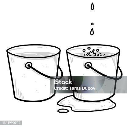 istock Bucket. Drops of water and a leak. Full pail. 1341990702