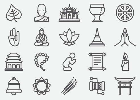 Buddhism Yoga Line Icons