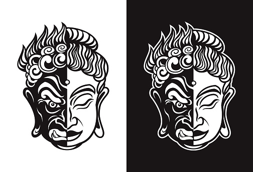 Buddhist Evil Hannya and Calm Buddha Mask