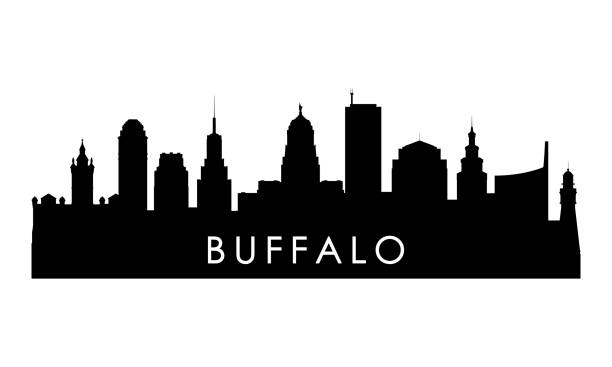 Buffalo skyline silhouette. Black Buffalo city design isolated on white background. Buffalo skyline silhouette. Black Buffalo city design isolated on white background. buffalo new york stock illustrations
