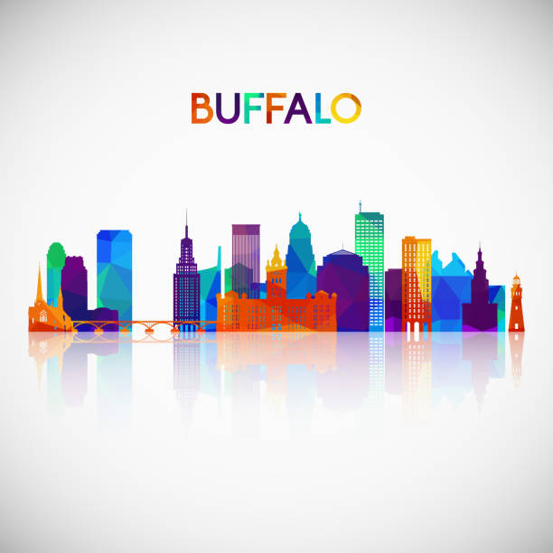 Buffalo skyline silhouette in colorful geometric style. Symbol for your design. Vector illustration. Buffalo skyline silhouette in colorful geometric style. Symbol for your design. Vector illustration. buffalo stock illustrations