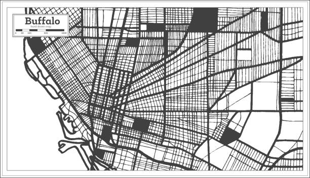Buffalo USA City Map in Black and White Color in Retro Style. Outline Map. Buffalo USA City Map in Black and White Color in Retro Style. Outline Map. Vector Illustration. buffalo new york stock illustrations