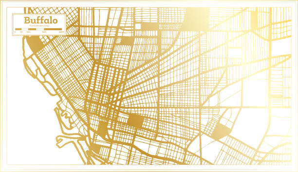Buffalo USA City Map in Retro Style in Golden Color. Outline Map. Buffalo USA City Map in Retro Style in Golden Color. Outline Map. Vector Illustration. buffalo stock illustrations