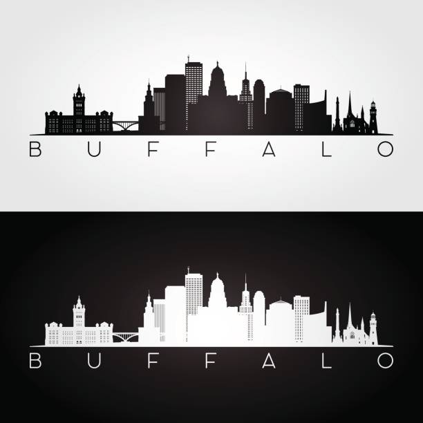 Buffalo USA skyline and landmarks silhouette Buffalo USA skyline and landmarks silhouette, black and white design, vector illustration. buffalo stock illustrations
