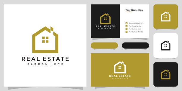 build house logo with line art style. home build abstract for logo and business card design build house logo with line art style. home build abstract for logo and business card design roofing business card stock illustrations