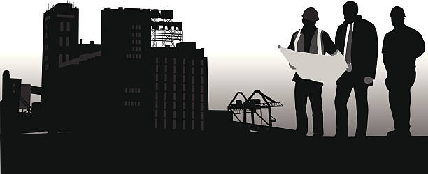 Builders A-Digit factory silhouettes stock illustrations