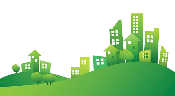 Building and City Illustration green style vector art illustration