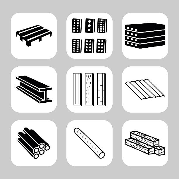 Building and construction materials vector icon set Building and construction materials vector icon set metal icons stock illustrations