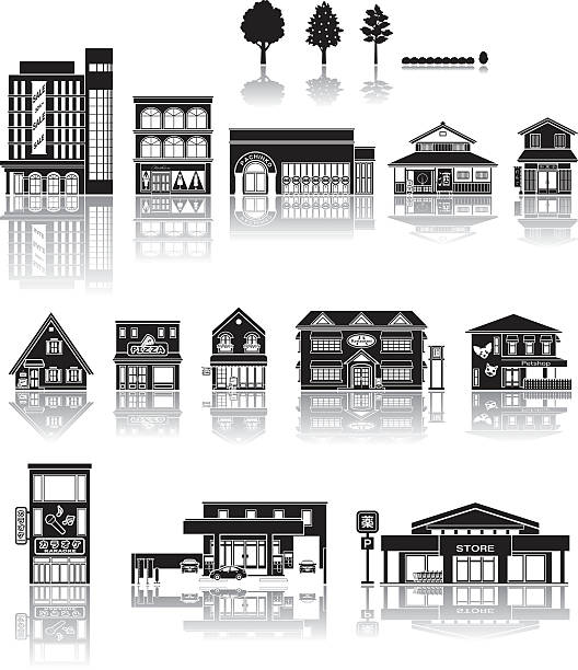 Building icon / silhouette　　 Illustration of the building store silhouettes stock illustrations