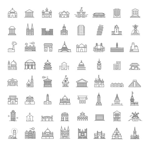 Building Icons set, Government. Landmarks Building Icons Government building icons set of museum, library, theater isolated vector illustration set, government monument stock illustrations
