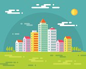 istock Building in city - vector concept illustration in flat design style 525738865