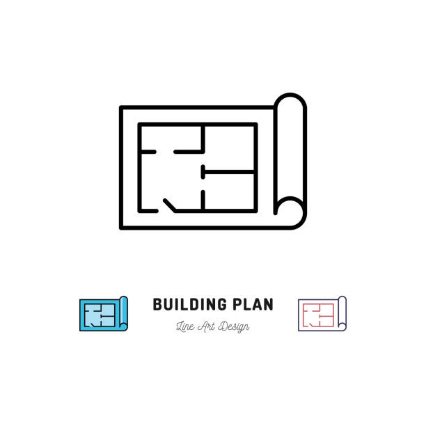 Building plan icon, Outline symbol of construction and repair Building plan icon, Outline symbol of construction and repair. Vector flat illustration architecture icons stock illustrations