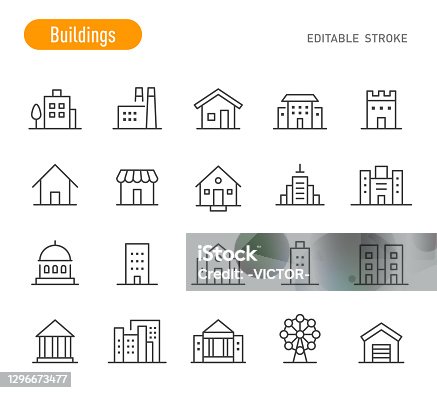 istock Buildings Icons - Line Series - Editable Stroke 1296673477