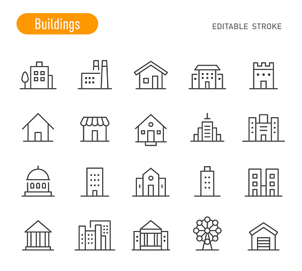 Buildings Icons (Editable Stroke)