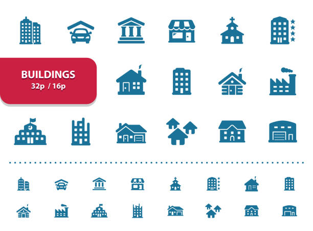 Buildings Icons (2x magnification for preview) Professional, pixel perfect icons, EPS 10 format, optimized for 32p and 16p (2x magnification for preview). airbnb stock illustrations