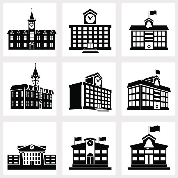 Buildings icons Icons for school on a white background education silhouettes stock illustrations
