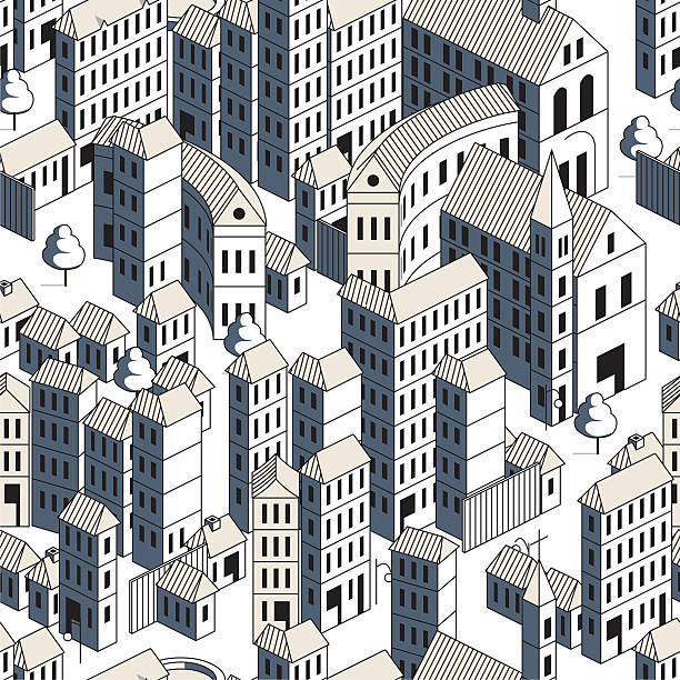 buildings - seamless pattern seamless isometric old city pattern city patterns stock illustrations
