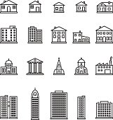 Buildings thin line icon set. Vector. eps10.