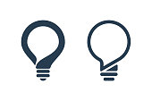 Bulbs with speech bubble on white background. Creative idea icons.