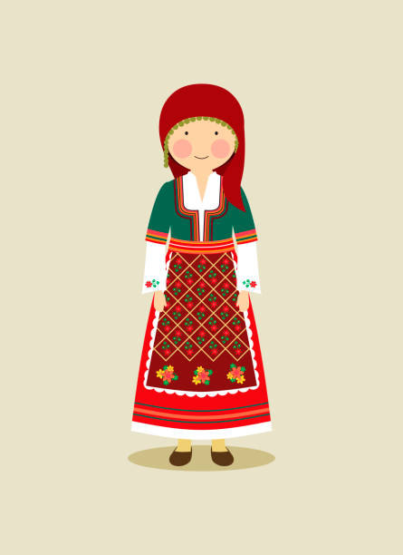 Bulgarian traditional clothing for women vector art illustration