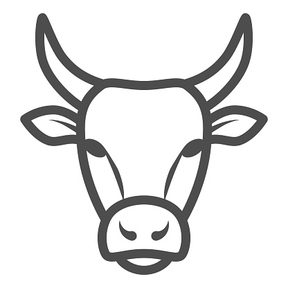 Bull Head line icon, Farm animals concept, cattle sign on white background, Bull Head silhouette icon in outline style for mobile concept and web design. Vector graphics