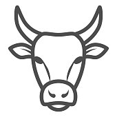 Bull Head line icon, Farm animals concept, cattle sign on white background, Bull Head silhouette icon in outline style for mobile concept and web design. Vector graphics