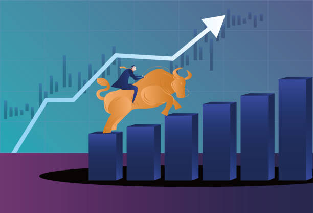 Bull market rises, stock market rises Bull market rises, stock market rises  stock market stock illustrations