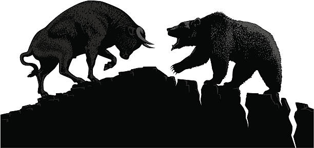 banteng vs beruang - pasar banteng ilustrasi stok