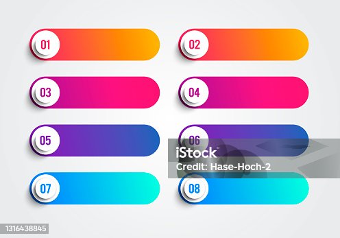 istock Bullet Points With Numbers 1 to 8 In Colorful Text Boxes. Vector Web Element 1316438845