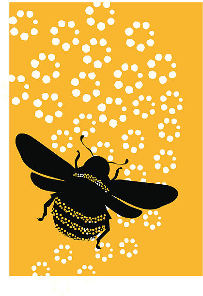 Bumblebee polka A stylized silhoutte of a bumblebee on a background of polkadot flowers. Includes a high-res jpeg, an Illustrator EPS8 file and a CS2 AI file. bee silhouettes stock illustrations