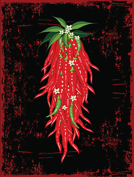 Bunch of chili peppers on grungy background vector art illustration