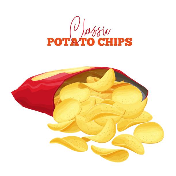 haufen kartoffelchips verschüttet - chips potato stock-grafiken, -clipart, -cartoons und -symbole