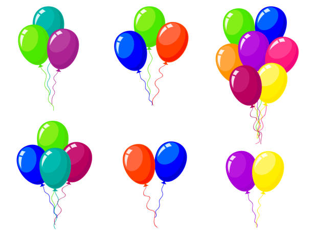 bündel und gruppen von bunten helium ballons isoliert auf weißem hintergrund. - bund stock-grafiken, -clipart, -cartoons und -symbole