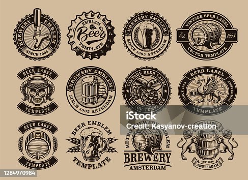 istock A bundle of black and white vintage beer emblems 1284970984