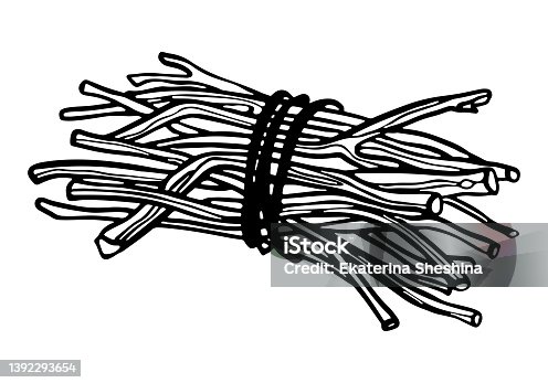 istock Bundle of firewood outline doodle vector illustration. Branches tied with rope 1392293654