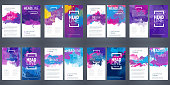 Big set of brochure layout, flyer cover design template with colorful watercolor backgrounds