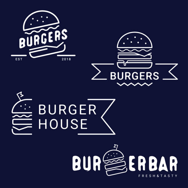 hamburger, fast food simgesi, amblem. anahat tasarımı. - burger stock illustrations